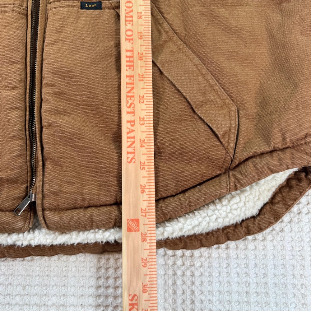 Lee Sherpa Lined Work Vest Brown Duck Canvas Full Zip Workwear Mens XL - Picture 3 of 7